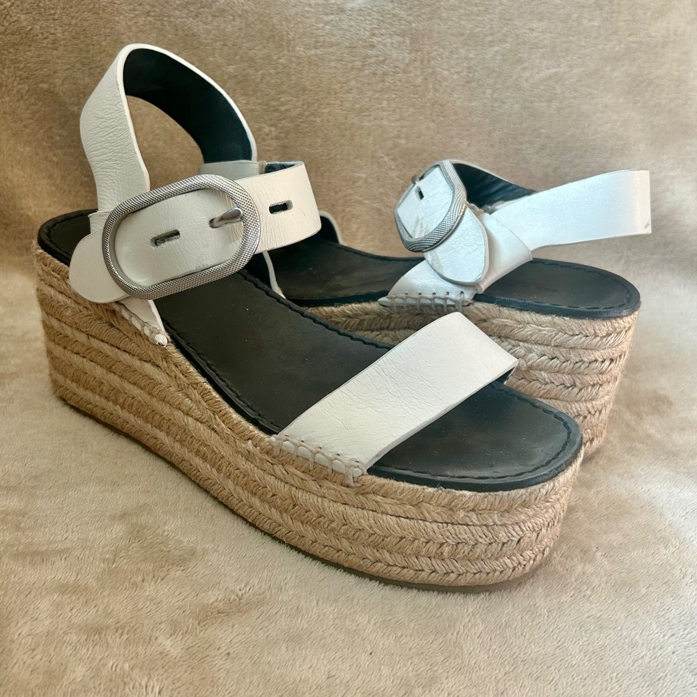 RAG & BONE Womens 7 Ansley Buckle Suede White Espadrille Platform Wedge Sandals